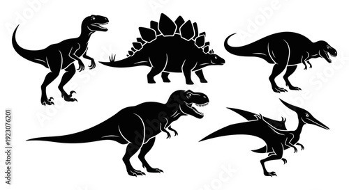 Dinosaur silhouettes set, prehistoric animals vector collection