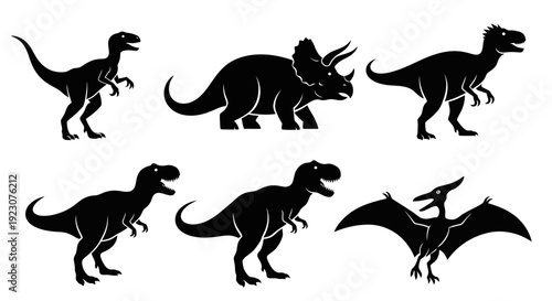 Dinosaur Silhouettes Vector Collection: Prehistoric Animal Icons Set