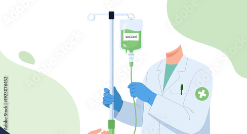 Doctor Administering IV Drip Vaccine with Green Liquid