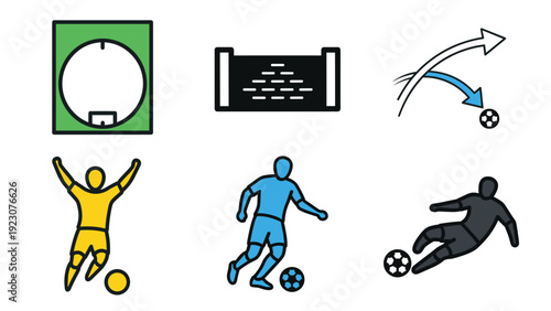 Vector illustration of various soccer players in action with ball