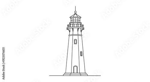 A line drawing of a tall lighthouse tower with a lantern room