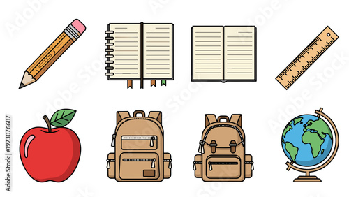 School supplies and stationery items on a for education