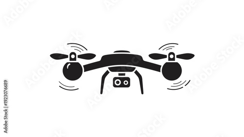 Black drone icon with motion lines on flying