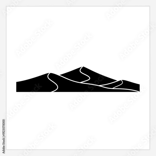 Black and white silhouette of sand dunes.