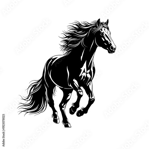 Black Horse Galloping Wildly.