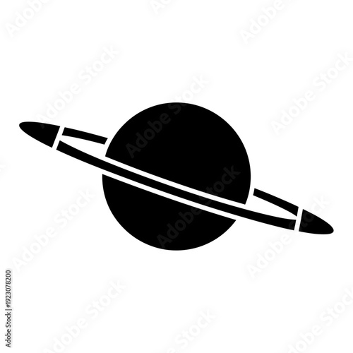 Black silhouette of a planet with rings.