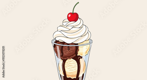 Delicious Ice Cream Sundae with Whipped Cream and Cherry on Top.
