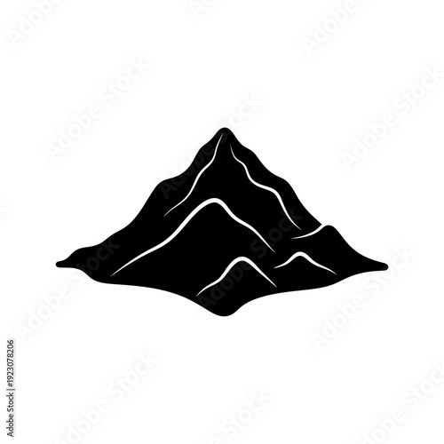 Black Silhouette of a Mountain Peak with Wavy Lines.
