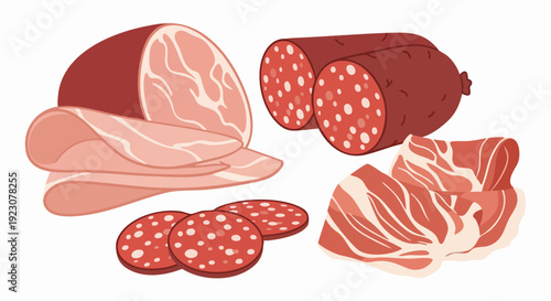Assortment of various processed meat products for culinary purposes.