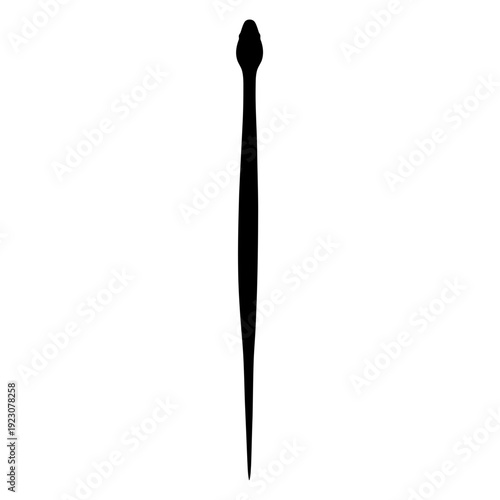 Black silhouette of a single sewing needle.