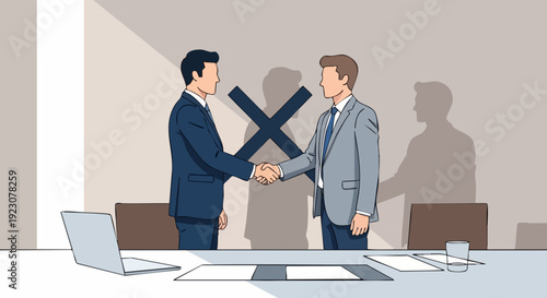 Two Businessmen Shaking Hands in Formal Setting.