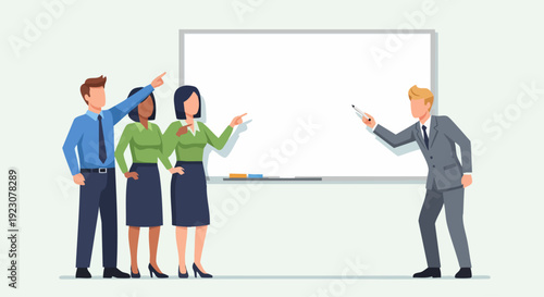 Business Presentation with Diverse Team and Whiteboard for Collaboration.