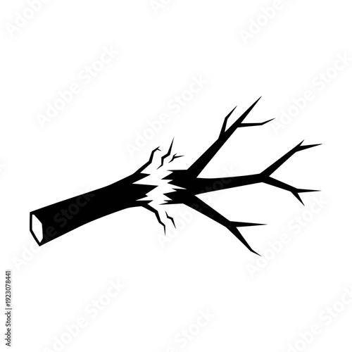 Broken Tree Branch Silhouette Vector.