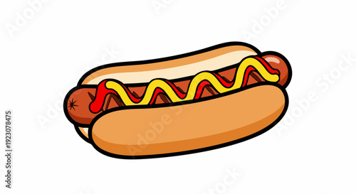 Delicious hot dog with mustard and ketchup on a white background.