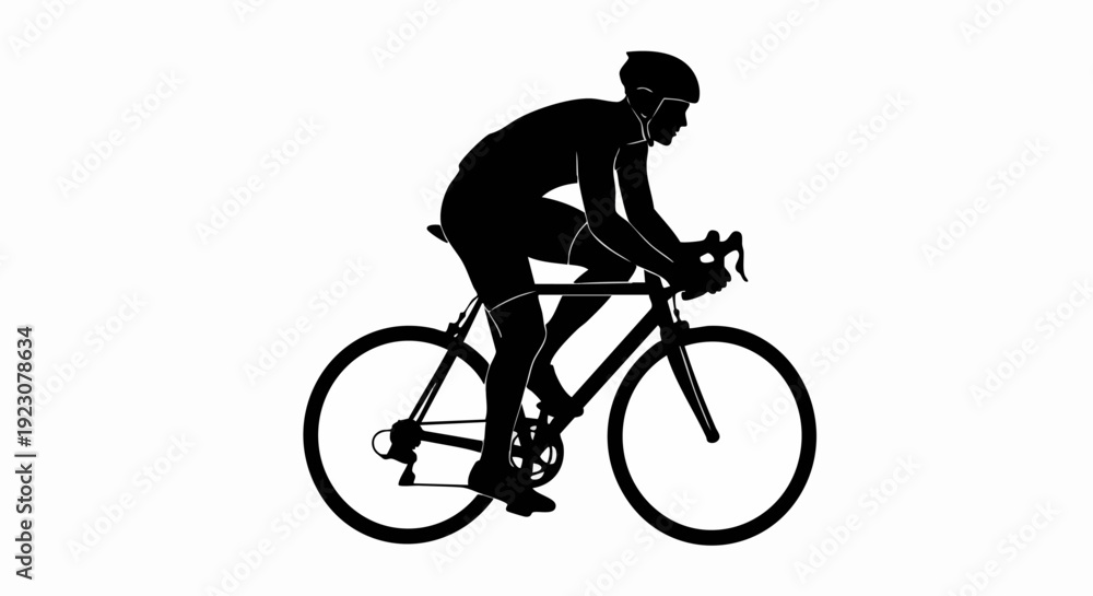 Obraz premium Silhouette of a cyclist riding a road bike in motion.