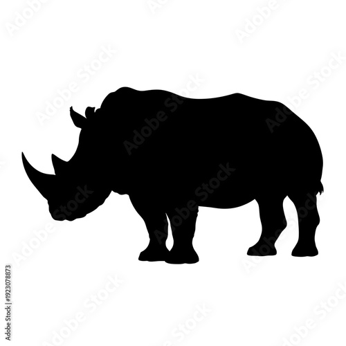 Black Silhouette of a Rhinoceros Standing.