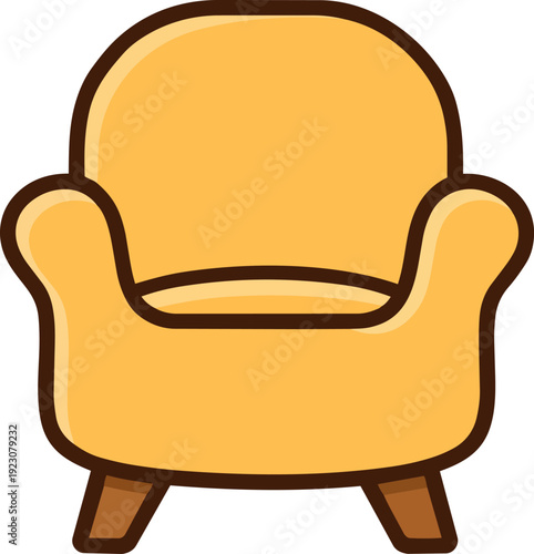 An illustration of a simple yellow armchair with rounded armrests and wooden legs. The design is minimalist and clean, making it suitable for modern interior design or furniture-related themes.