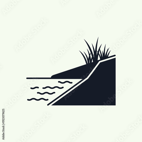 Illustration of a river bank with grass.