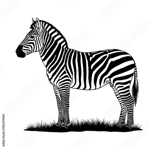 Illustration of a Zebra Standing in Grass.
