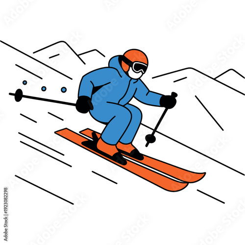 A skier in a blue snowsuit skiing down a mountain