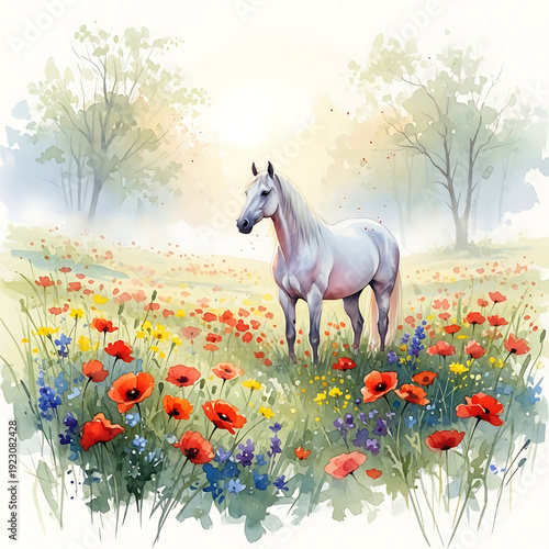 Fashion Woman with Shopping Bags and Spring Flower Bouquet for 8 March Watercolor Illustration