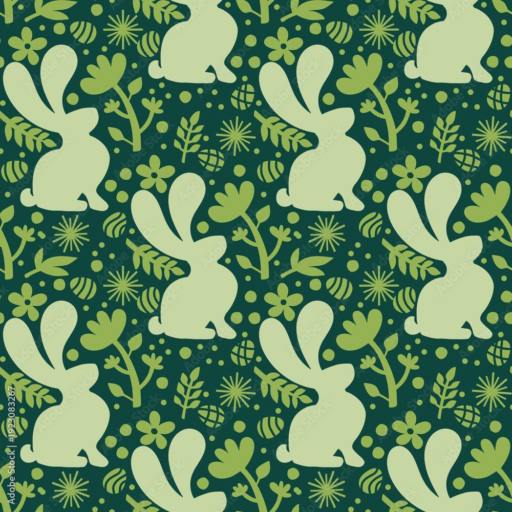 Fototapeta premium Easter eggs seamless rabbits pattern for fabrics and linens and kids clothes print and spring party accessories