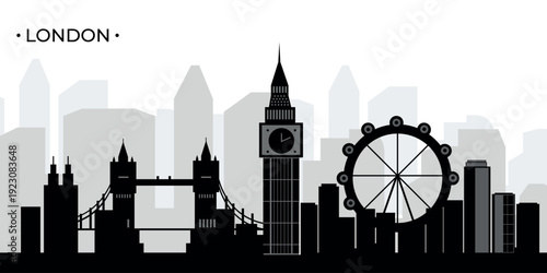 London City Skyline Silhouette Iconic Landmarks Vector Illustration