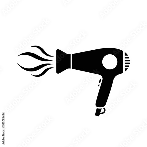 Black Silhouette of a Hair Dryer with Heat Waves.