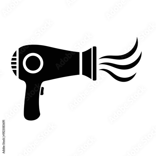 Black Silhouette of a Hair Dryer with Airflow.
