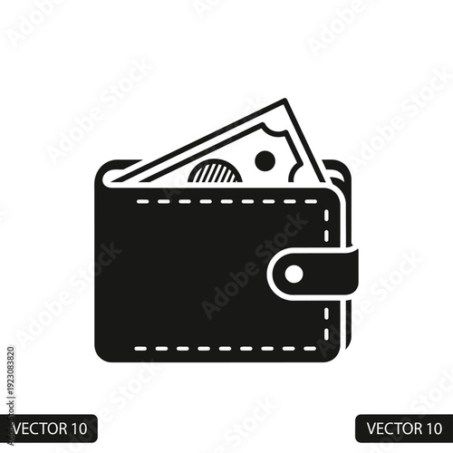 Black wallet with money icon.