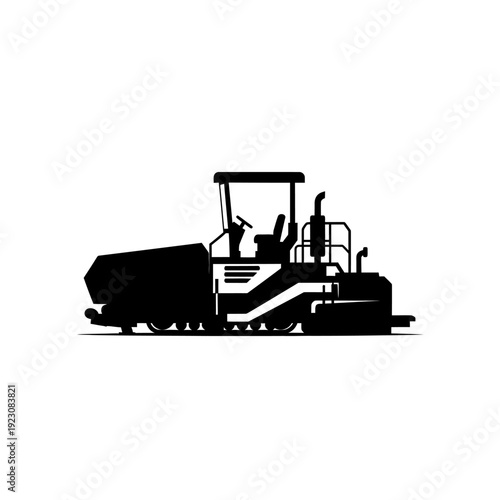 Black Silhouette of an Asphalt Paver Machine.