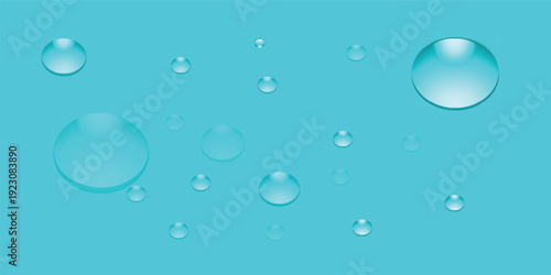Transparent droplets of fresh aqua create a clean liquid texture of wet bubbles and rain patterns on a clear blue background vector illustration