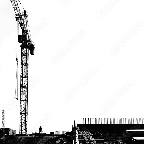 Construction Crane and Building Site Silhouette.