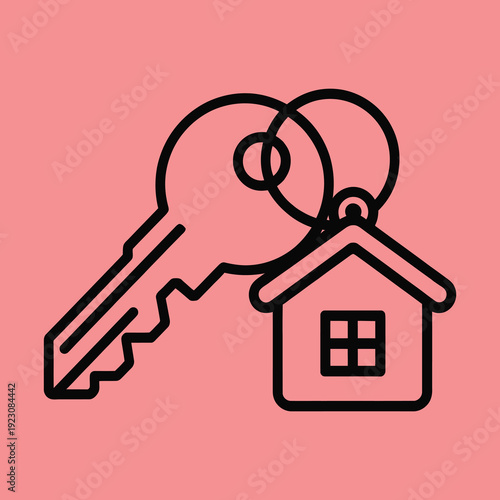 Professional vector illustration of a house keychain and key.