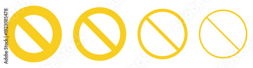 Set of yellow no symbol vector icons with varying stroke weights and multiple style variants, designed for interface navigation and restriction indicators.