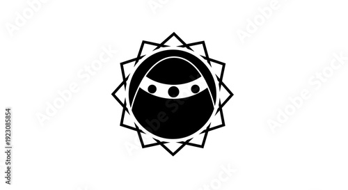 Abstract Black Icon of a Muslim Woman Wearing Niqab in a Starburst Frame on isolated white background