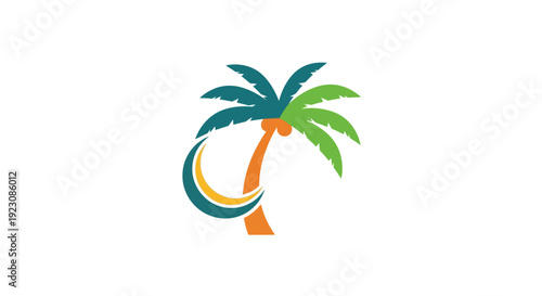 Stylized palm tree with curved trunk and vibrant leaves logo design.