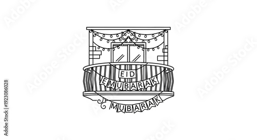 Vintage style illustration of a balcony with ornate details and decorations.