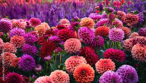 A Field Of Multi Colored Purple Red Pink Dahlia Close Up Wallpaper