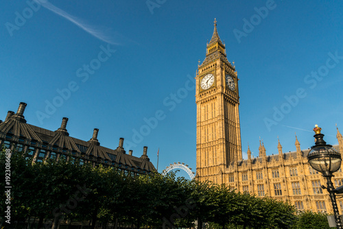 UK, England, London.  Big Ben clock tower over the British Houses of Parliament.  