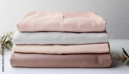 Stack Of Soft Pastel Linen Fabrics On White Background