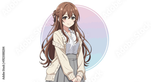Anime Girl with Long Brown Hair.
