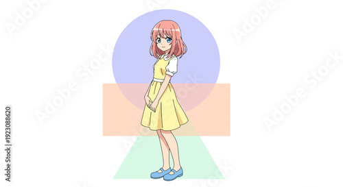 Cartoon Girl with Red Hair Yellow Dress.