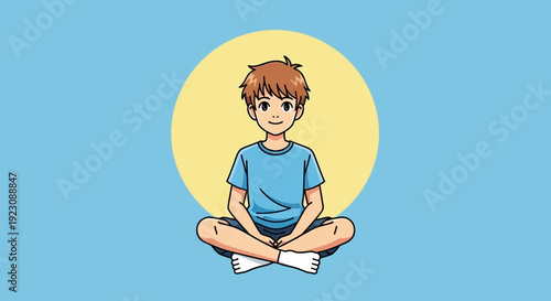 Young Boy Meditating in Lotus Position.