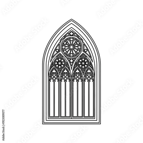 Gothic Arch Window with Rose Window and Tracery.