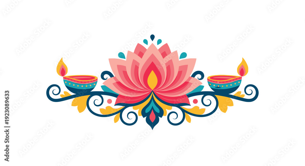 Obraz premium A vibrant diya lamp with a burning flame isolated on white