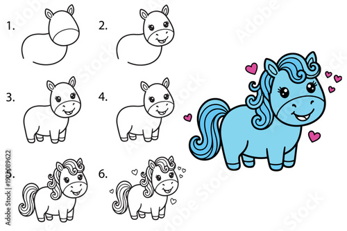 Easy step-by-step tutorial: how to draw a cute cartoon pony