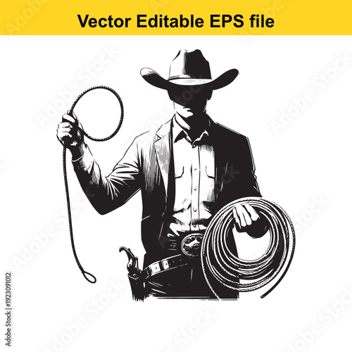 Cowboy Lasso Rope Vector Illustration Black Silhouette Design