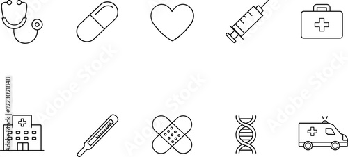 Minimal Medical Care Icon Set - Healthcare Symbols & Medical Illustrations for UI\UX Design