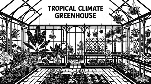 tropical greenhouse agriculture farming plant cultivation exotic crop environment irrigation controlled climate industry design vector illustration
